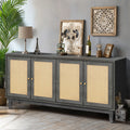 Handcrafted Premium Grain Panels,Rattan Sideboard Buffer Cabinet With 4 Rattan Doors, Modern Storage Cupboard Console Table With Adjustable Shelves For Living Room Antique Dark Gray 1 2 Shelves Antique Dark Grey Primary Living Space American