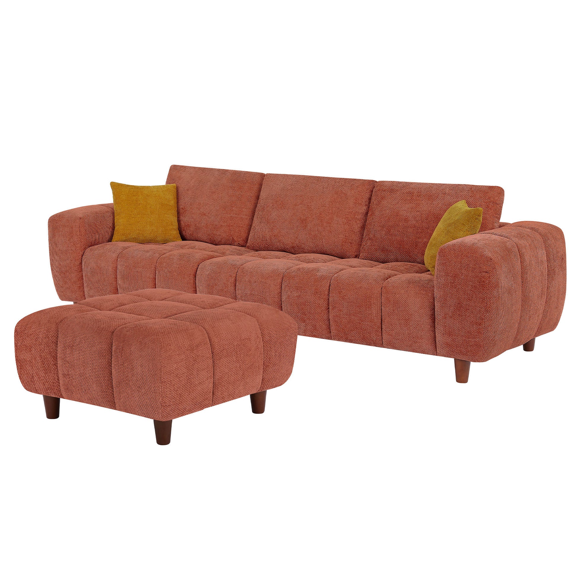 Convertible Sectional Sofa Couch, L Shaped Sofa With Fabric Couch,Modern Design Marshmallow Sofa For Living Room And Office,Caramel Caramel Wood Fabric 3 Seat