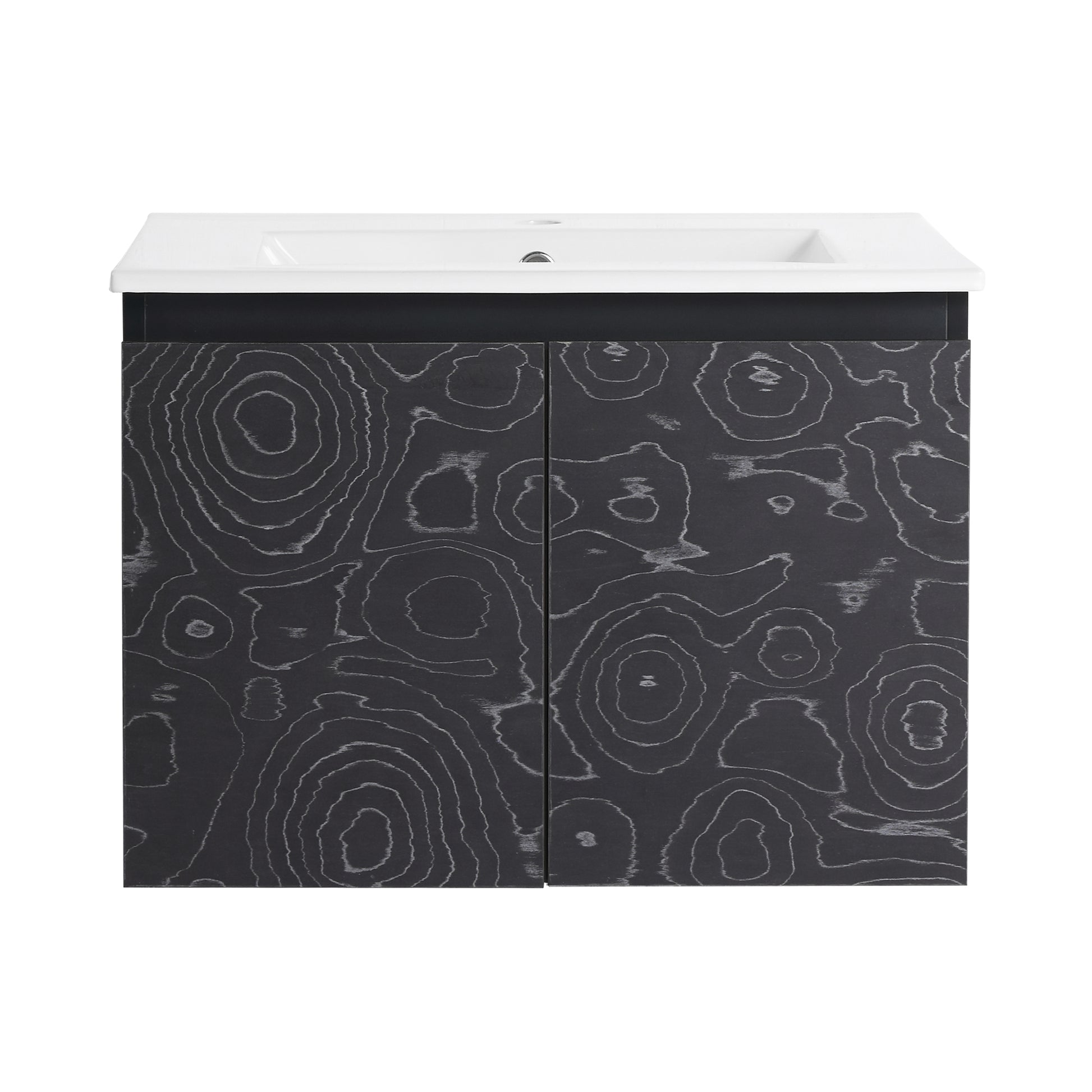 24'' Floating Wall Mounted Bathroom Vanity With Ceramics Sink & Soft Close Cabinet Door, Kd Package Black 2 Soft Close Doors Bathroom Wall Mounted Modern Plywood