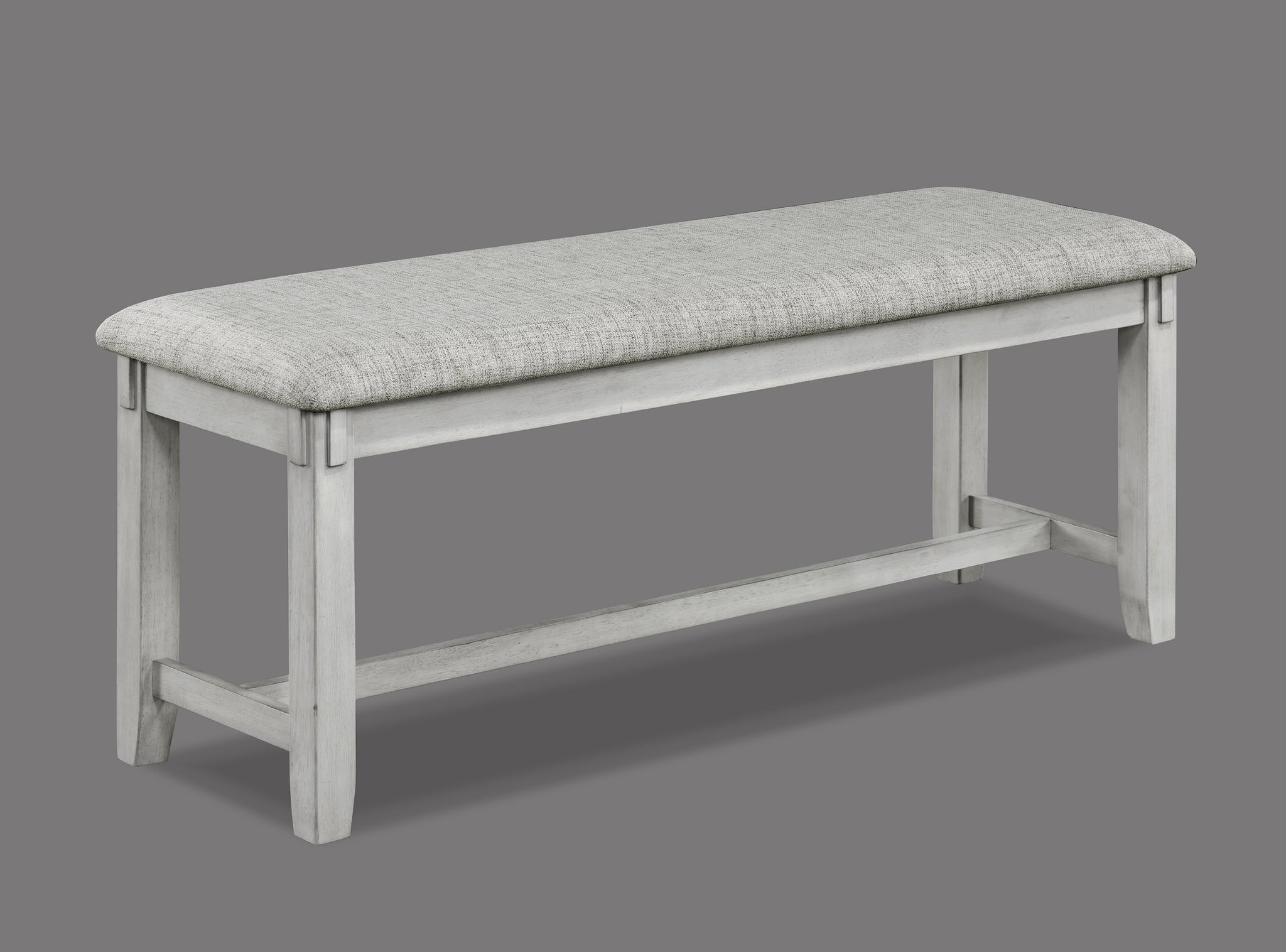 1Pc Driftwood Finish Standard Height Bench Gray White Fabric Upholstered Seat Cushion Tapered Legs Contemporary Transitional Style Dining Room Wooden Furniture Antique White Gray Linen Or Linen Blend Dining Room Rectangular Grey Transitional Wood