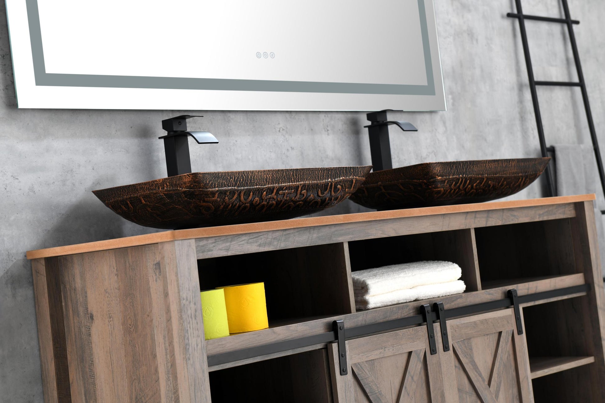 22" L 14" W 4" H Handmade Glass Rectangle Vessel Bathroom Sink In Brown And Gold Fusion Finish With Faucet And Pop Up Drain In Matte Black Brown Glass