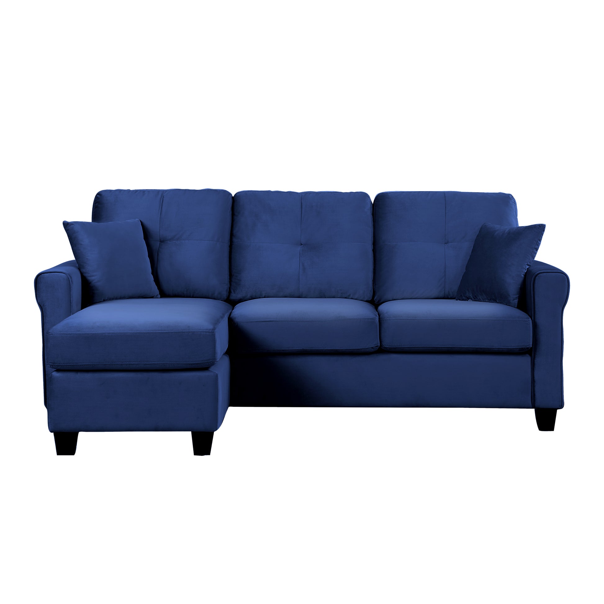 Modern Living Room Sectional Sofa Reversible Chaise With 2 Pillows Blue Velvet Upholstered Tufted Back Solid Wood Frame Furniture L Shape Sofa Navy Velvet Wood Primary Living Space Contemporary,Modern L Shaped Solid Wood 3 Seat