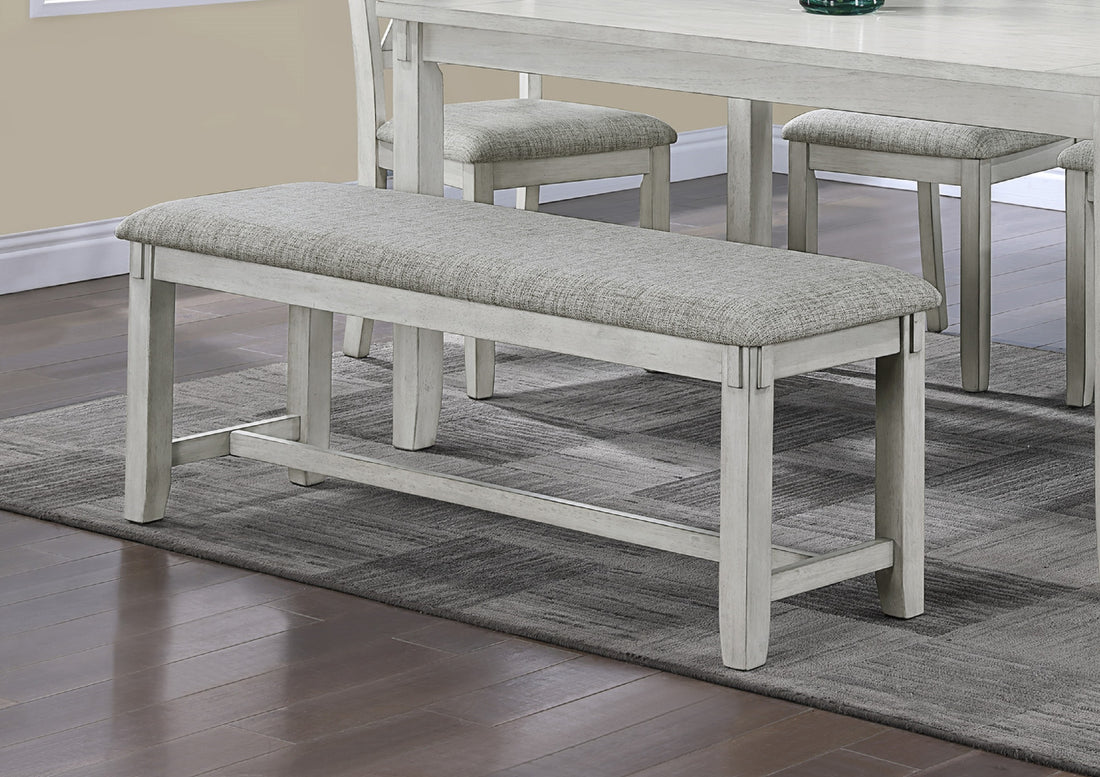 1Pc Driftwood Finish Standard Height Bench Gray White Fabric Upholstered Seat Cushion Tapered Legs Contemporary Transitional Style Dining Room Wooden Furniture Antique White Gray Linen Or Linen Blend Dining Room Rectangular Grey Transitional Wood