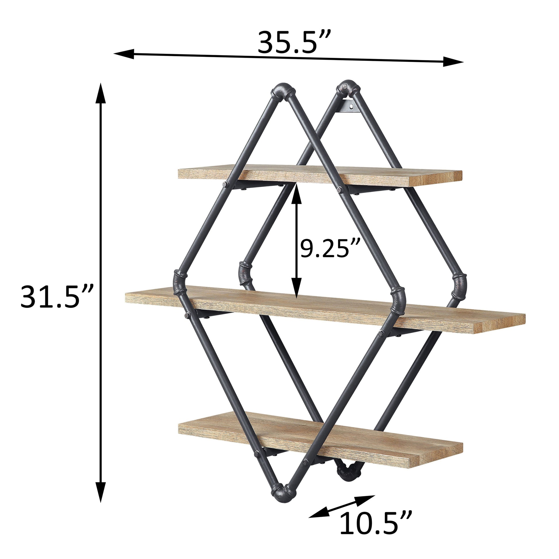 Mankato Oak And Sandy Black 3 Tier Wall Shelf 3 Natural Black Open Back Wood Metal