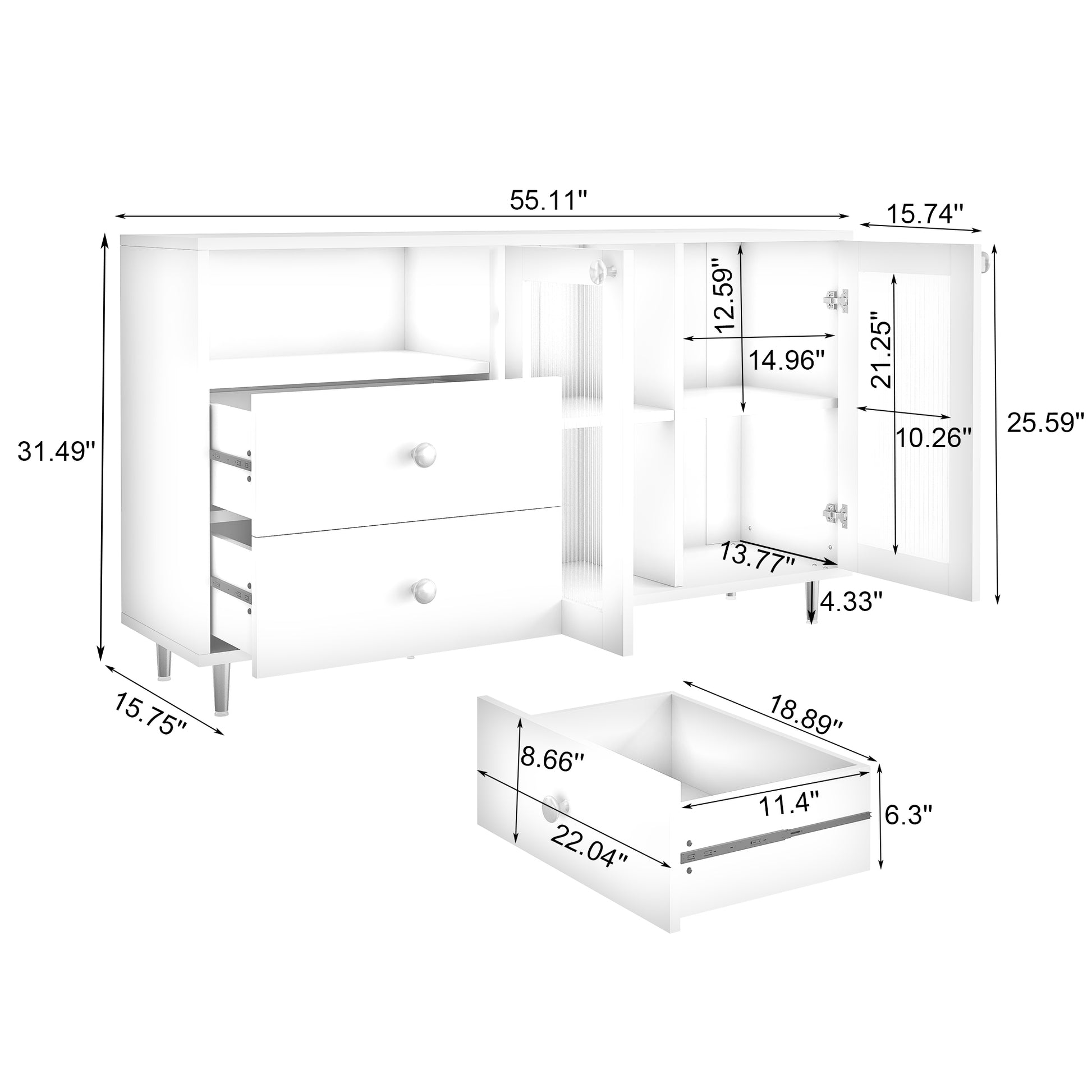 2403Modern Minimalist Side Cabinets, Dining Room Or Living Room Lockers White Mdf