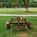 Outdoor 8 Person Picnic Table, 8 Person Round Picnic Table With 4 Built In Benches, Umbrella Hole, Outside Table And Bench Set For Garden, Backyard, Porch, Patio, Brown Brown Wood Metal