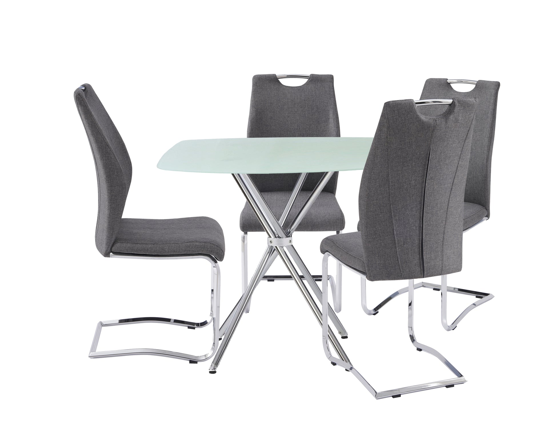 5 Pieces 36" Inch Contemporary Elegance Squared Dining Set In Gray Metal Dining Room Fixed Table Square Dining Table With Chair Upholstered Chair Glass Dark Grey Solid Back Seats 4 36 Inches Contemporary,Modern,Transitional Square 4 Leg Foam Glass Metal