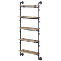 Oak And Sandy Black Rectangle 5 Tier Wall Shelf 5 Natural Black Primary Living Space Open Back Oak Wood Metal