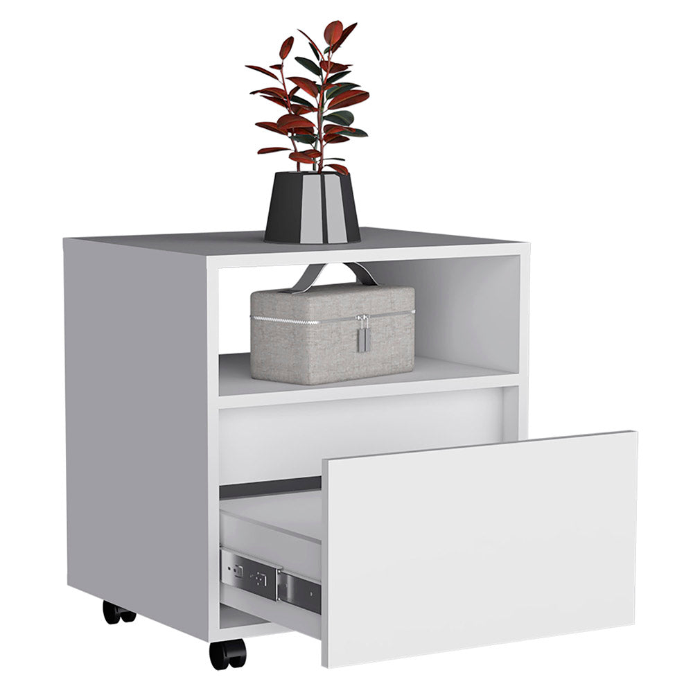 Austin Nightstandend Table, Side Table Casters, Single Drawer White White 1 Drawer Bedroom Rectangle Modern Shelf Particle Board Particle Board