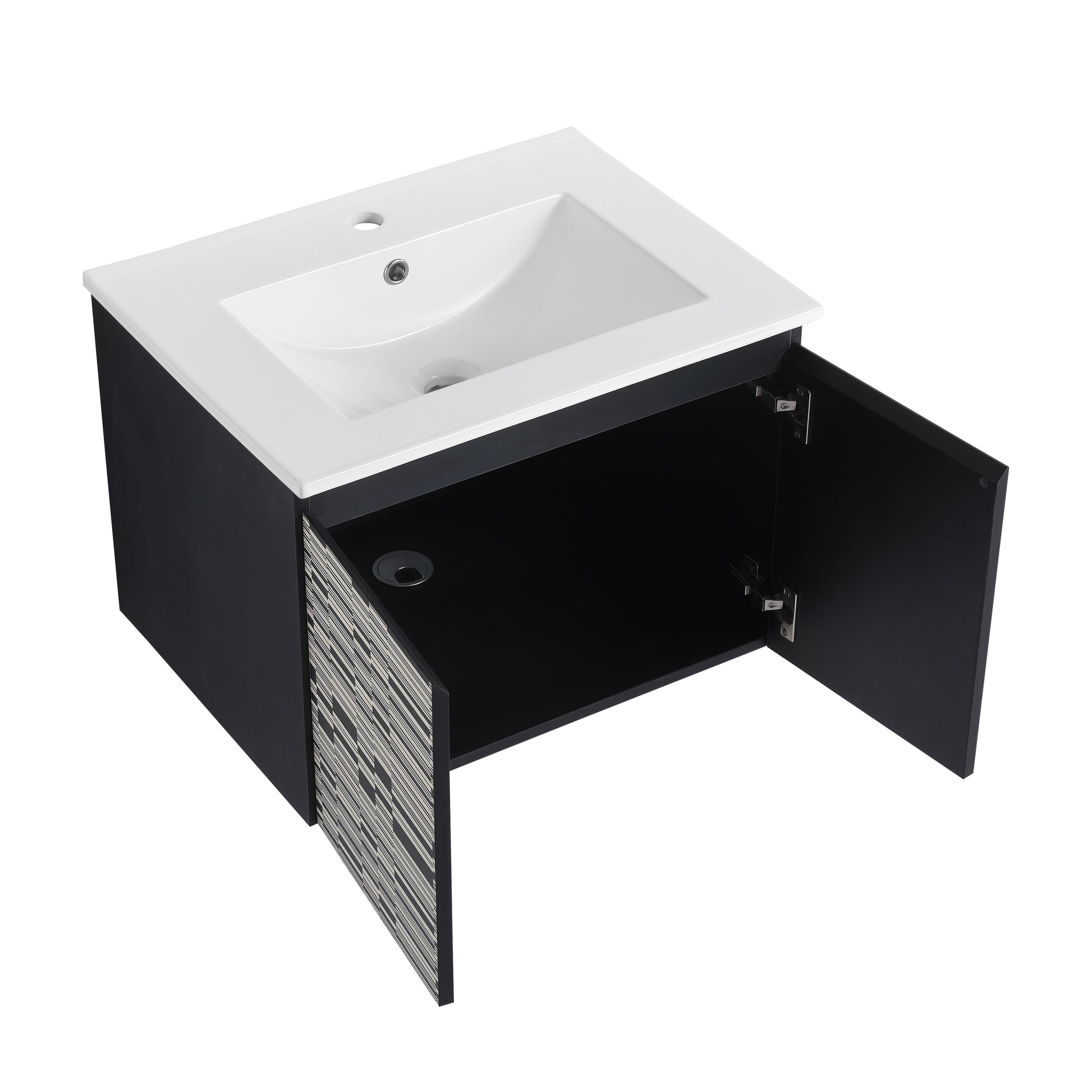 24'' Floating Wall Mounted Bathroom Vanity With Ceramics Sink & Soft Close Cabinet Door, Kd Package Black 2 Soft Close Doors Bathroom Wall Mounted Modern Plywood