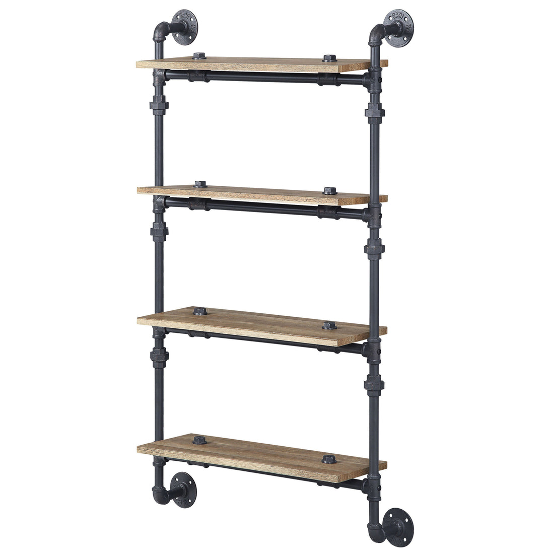 Oak And Sandy Black Rectangle 4 Tier Wall Shelf 4 Natural Black Primary Living Space Open Back Oak Wood Metal