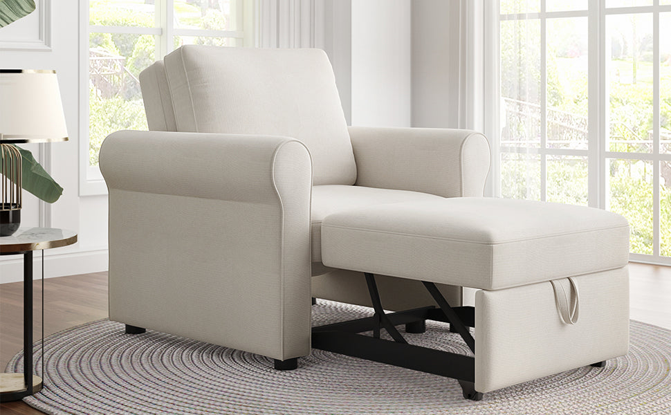 3 In 1 Sofa Bed Chair, Convertible Sleeper Chair Bed,Adjust Backrest Into A Sofa,Lounger Chair,Single Bed,Modern Chair Bed Sleeper For Adults,White Old Sku:Wf301161Aab White Linen