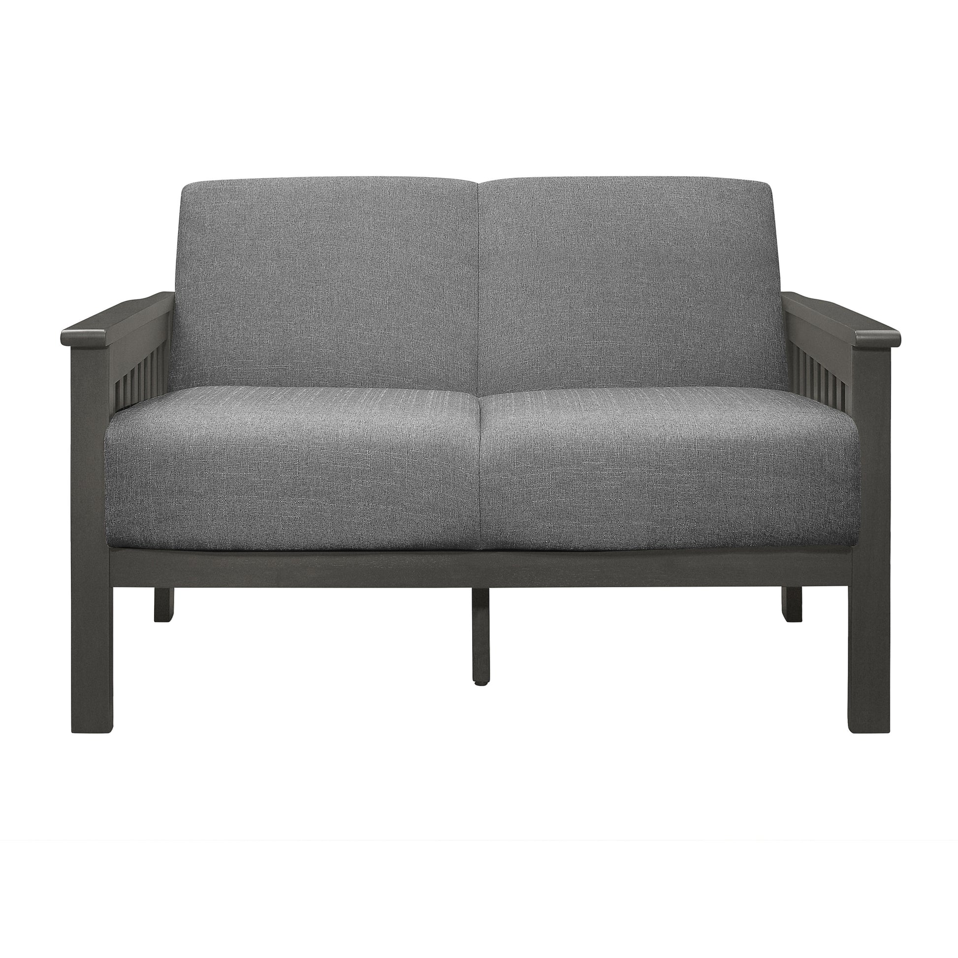 Classic Living Room 1Pc Loveseat Gray Cushion Seat And Back Solid Rubberwood Furniture Transitional Style Gray Gray Polyester Wood Primary Living Space Rubberwood Solid Wood