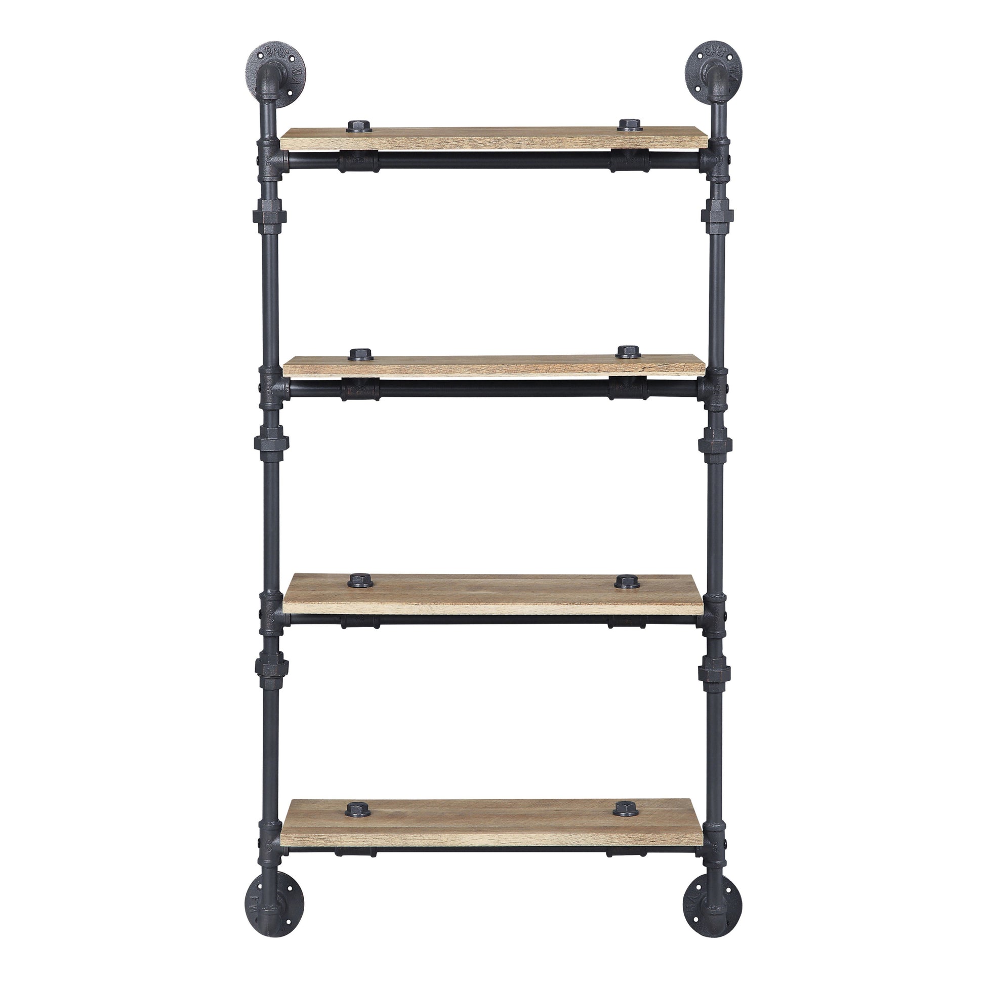 Oak And Sandy Black Rectangle 4 Tier Wall Shelf 4 Natural Black Primary Living Space Open Back Oak Wood Metal