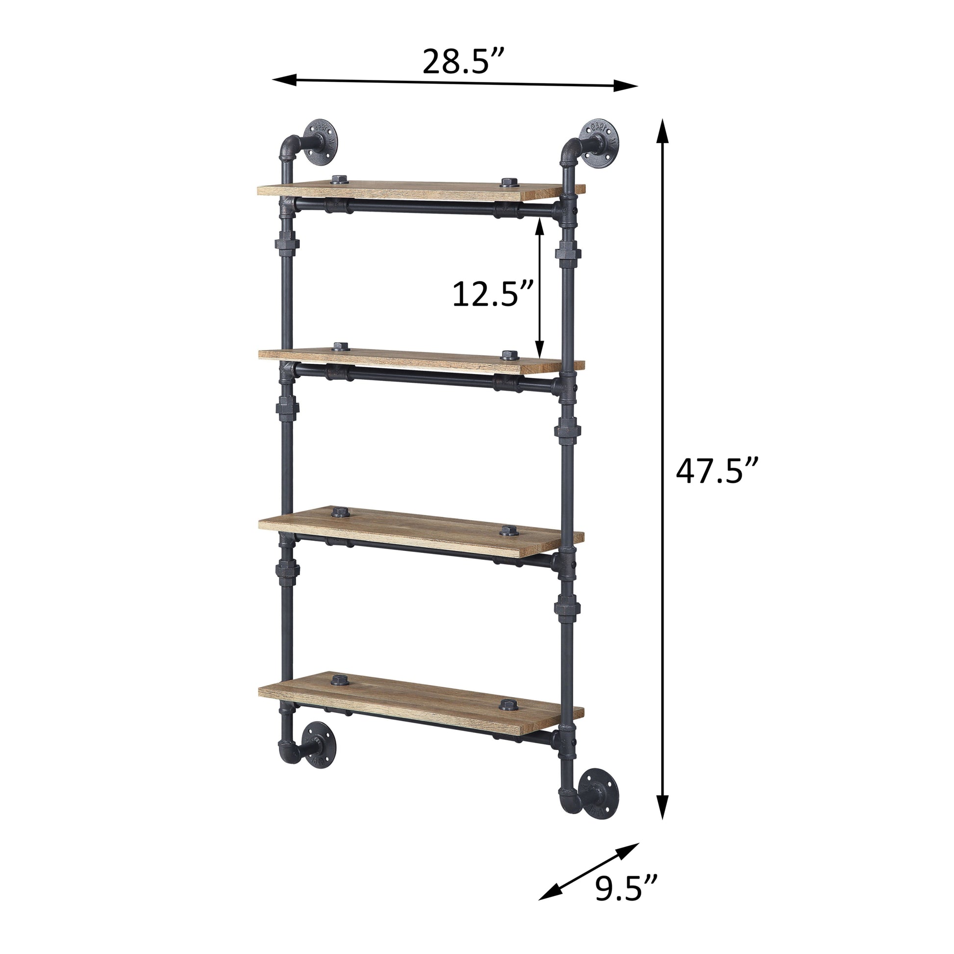 Oak And Sandy Black Rectangle 4 Tier Wall Shelf 4 Natural Black Primary Living Space Open Back Oak Wood Metal