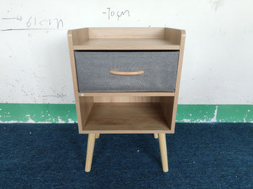 Nightstand With Collapsible Fabric Drawer, 2 Tier Storage End Table, Wood Side Table With Storage Cabinet Or Kids, Adults Oak Oak Engineered Wood