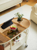 Movable Oval Metal Glass Coffee Table With Storage White Glass Metal
