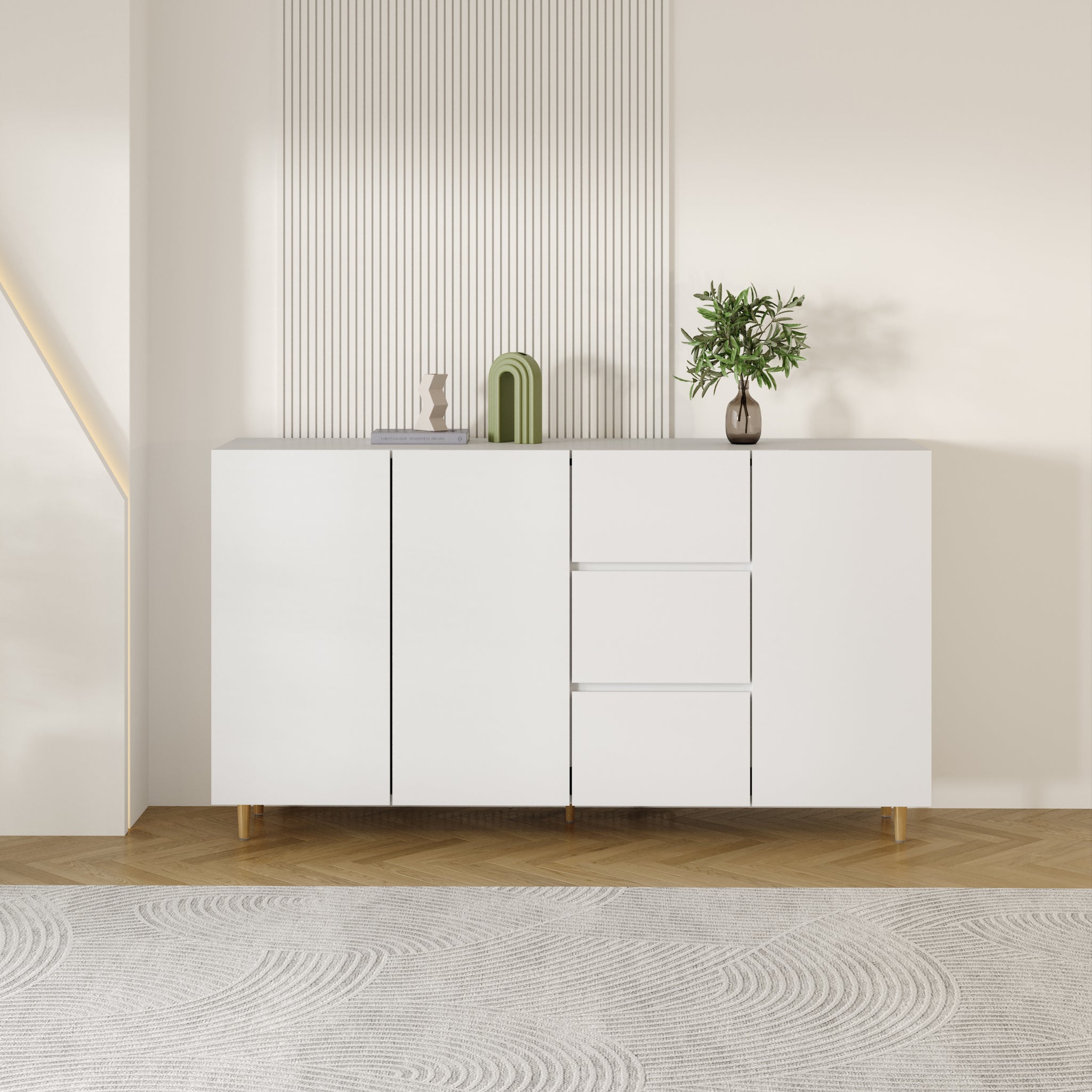 2402Rich Level Of Storage Space, Divided Display Storage One Of The Diversified Side Cabinets, Suitable For Dining Room, Living Room White White Mdf