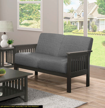 Classic Living Room 1Pc Loveseat Gray Cushion Seat And Back Solid Rubberwood Furniture Transitional Style Gray Gray Polyester Wood Primary Living Space Rubberwood Solid Wood