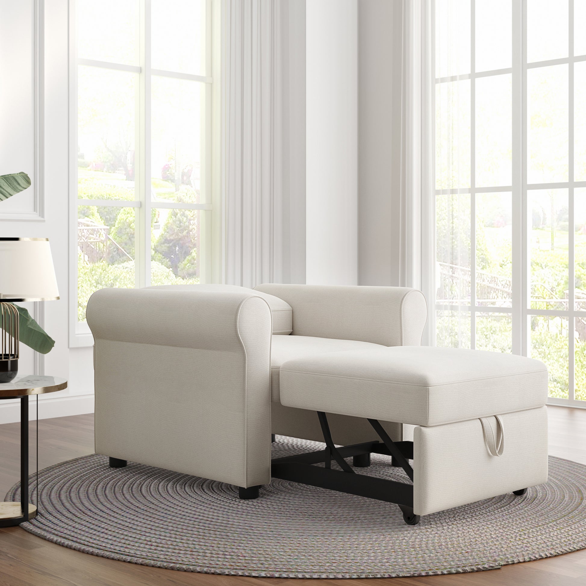 3 In 1 Sofa Bed Chair, Convertible Sleeper Chair Bed,Adjust Backrest Into A Sofa,Lounger Chair,Single Bed,Modern Chair Bed Sleeper For Adults,White Old Sku:Wf301161Aab White Linen