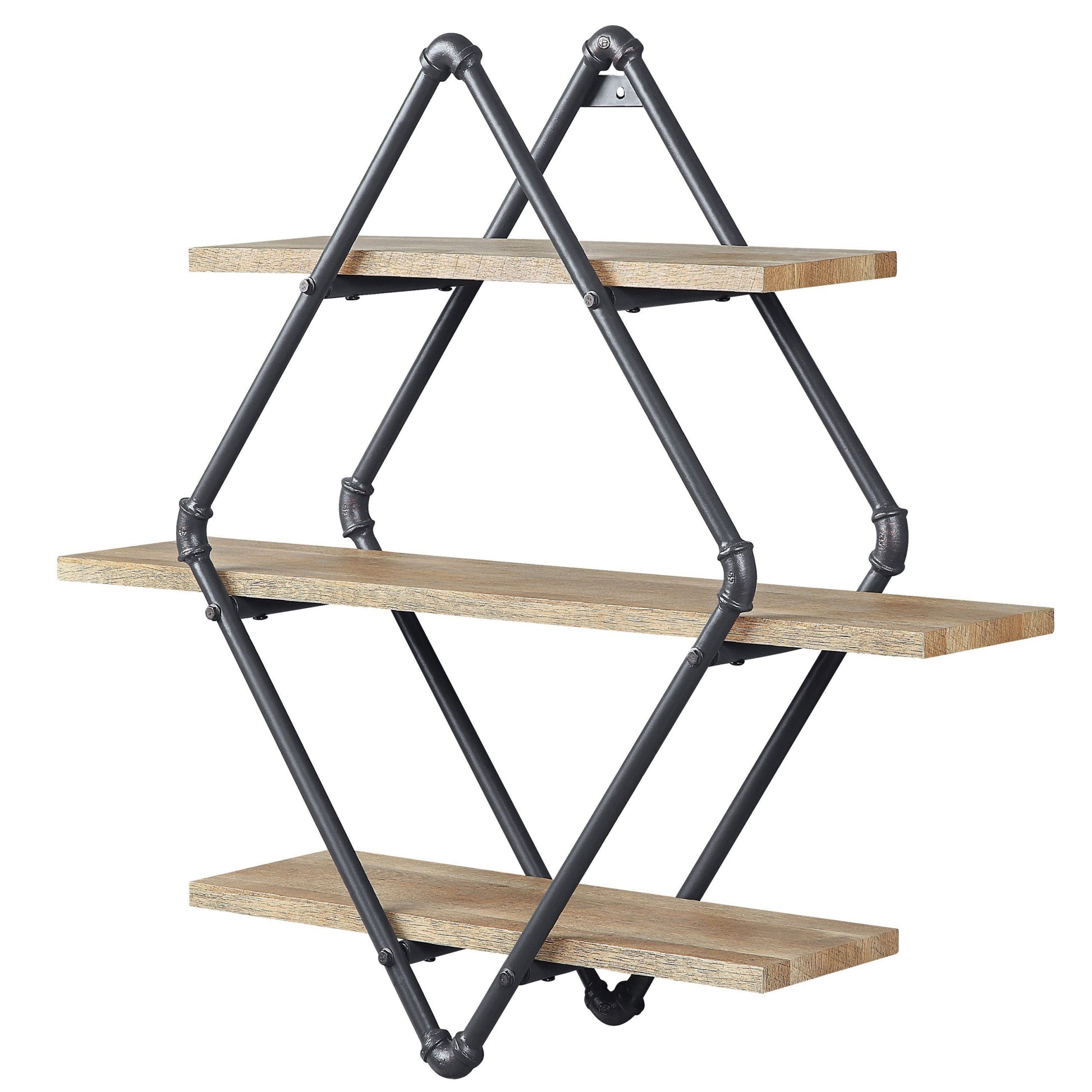 Mankato Oak And Sandy Black 3 Tier Wall Shelf 3 Natural Black Open Back Wood Metal