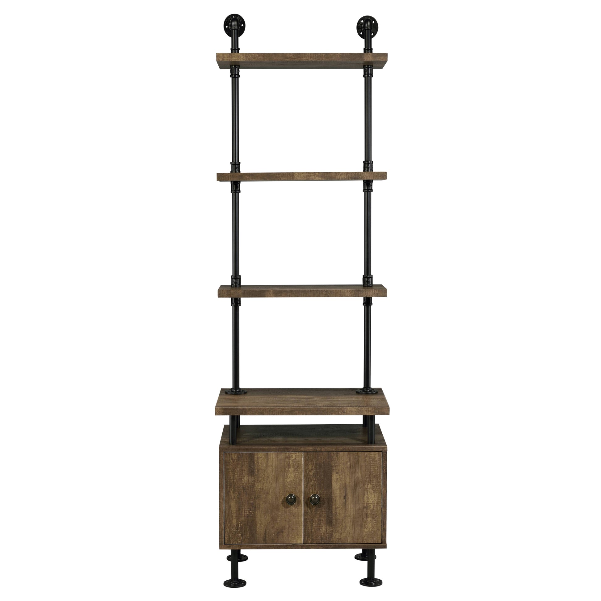 Rustic Oak And Black Side Pier With Open Shelving Black Brown Wood Metal