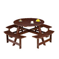 Outdoor 8 Person Picnic Table, 8 Person Round Picnic Table With 4 Built In Benches, Umbrella Hole, Outside Table And Bench Set For Garden, Backyard, Porch, Patio, Brown Brown Wood Metal