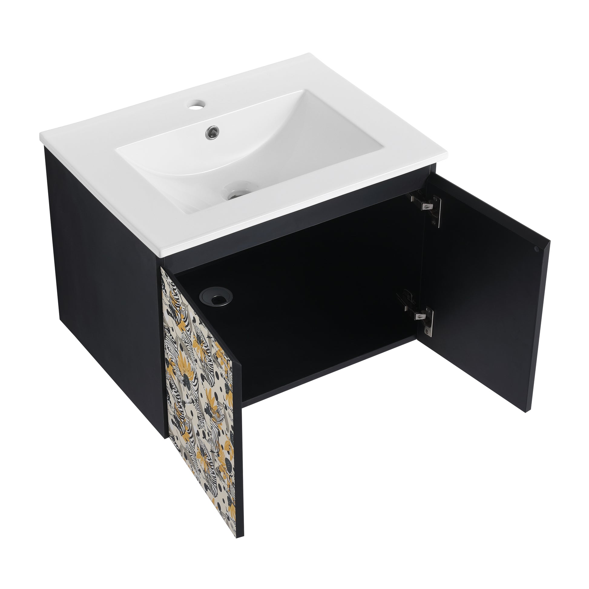 24'' Floating Wall Mounted Bathroom Vanity With Ceramics Sink & Soft Close Cabinet Door, Kd Package Black 2 Soft Close Doors Bathroom Wall Mounted Modern Plywood