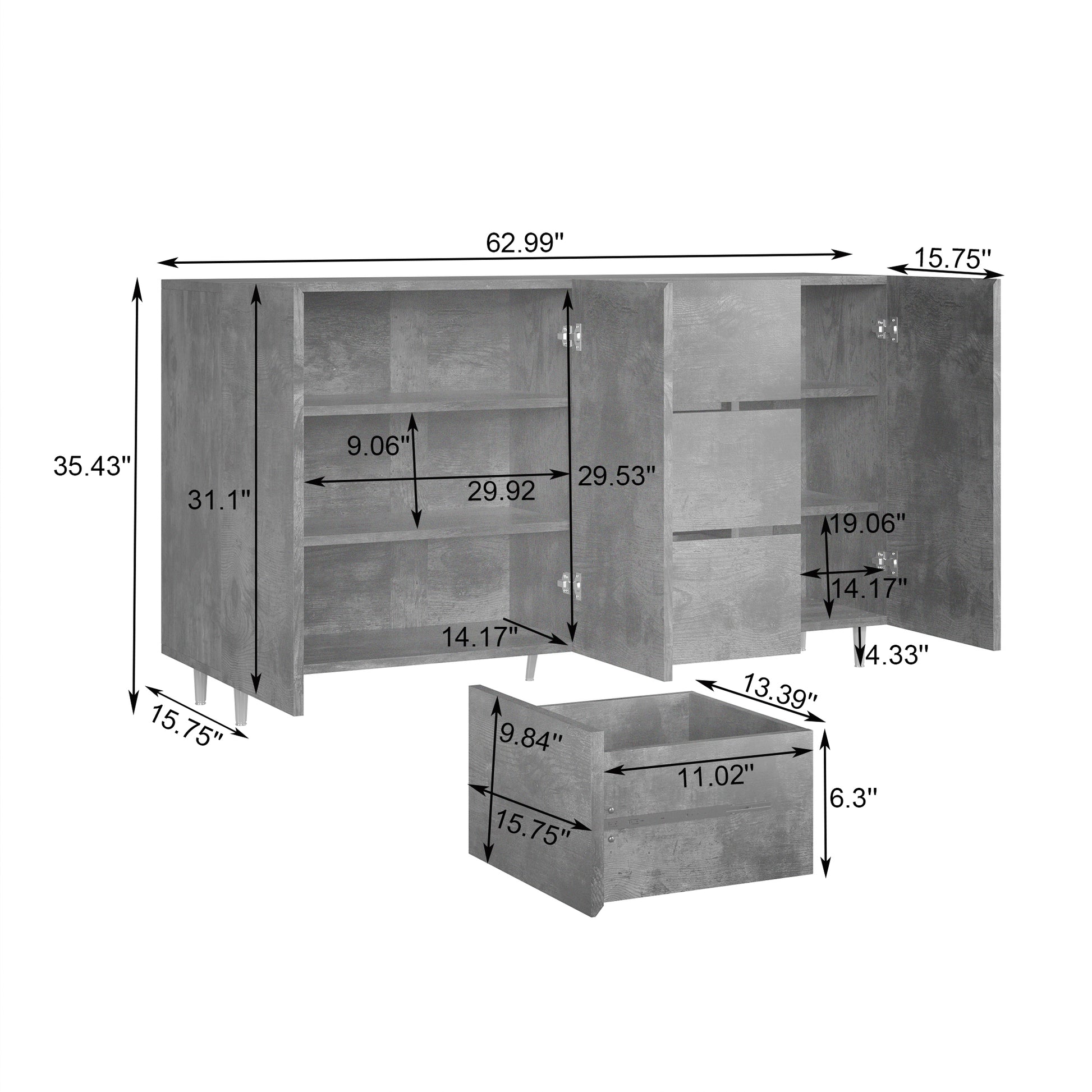 2402Rich Level Of Storage Space, Divided Display Storage One Of The Diversified Side Cabinets, Suitable For Dining Room, Living Room White White Mdf