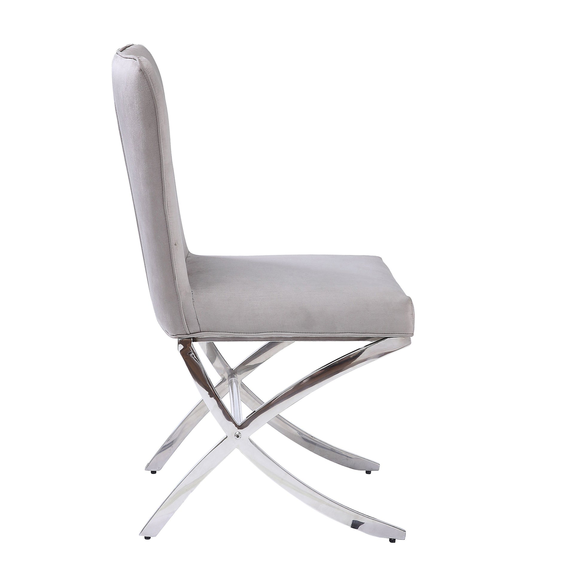 Beige And Chrome Side Chairs With Metal X Shape Legs Set Of 2 Solid Beige Dining Room Foam Rectangular Side Chair Solid Back Set Of 2 Velvet