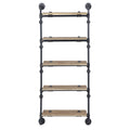 Oak And Sandy Black Rectangle 5 Tier Wall Shelf 5 Natural Black Primary Living Space Open Back Oak Wood Metal