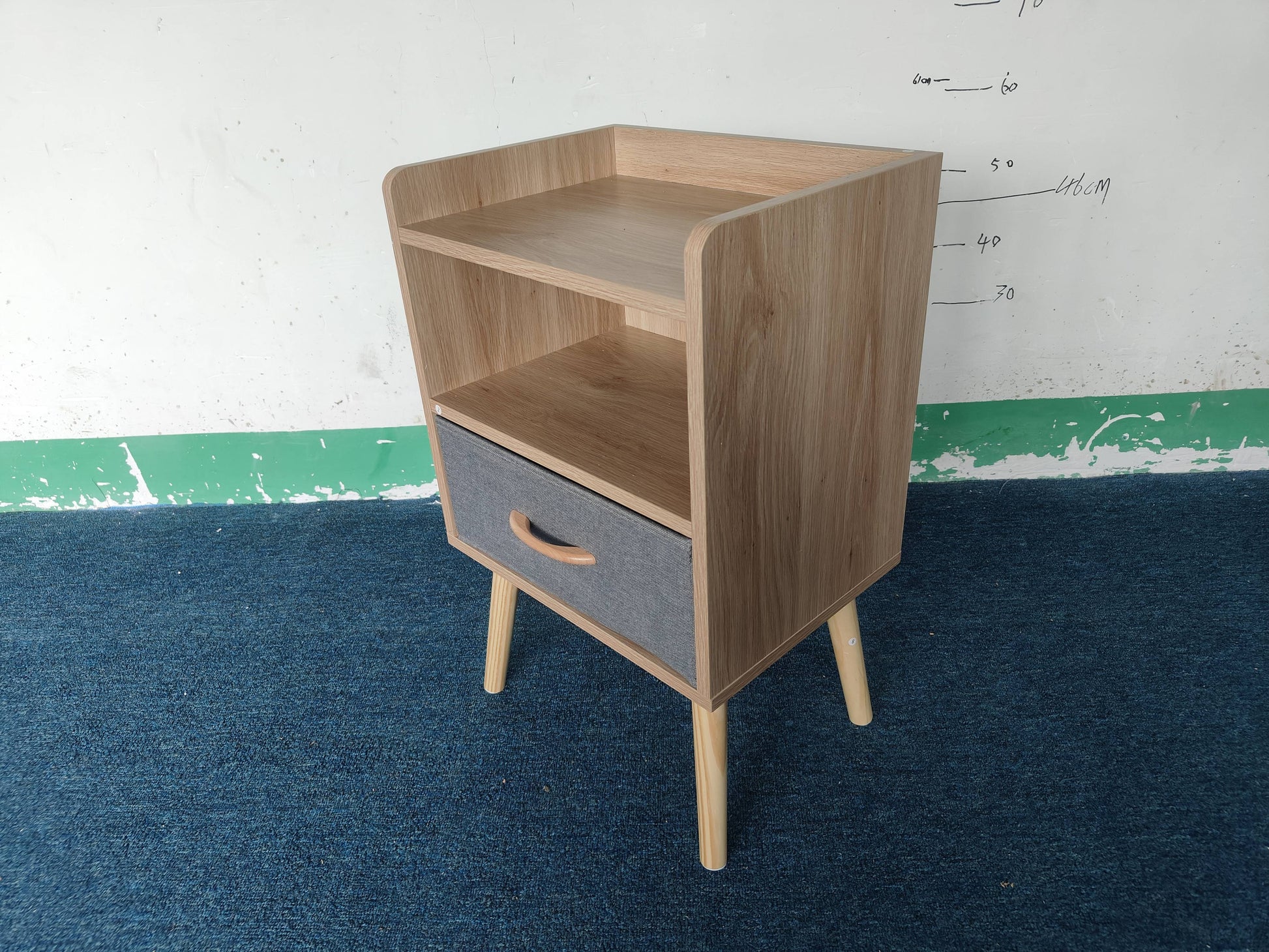 Nightstand With Collapsible Fabric Drawer, 2 Tier Storage End Table, Wood Side Table With Storage Cabinet Or Kids, Adults Oak Oak Engineered Wood