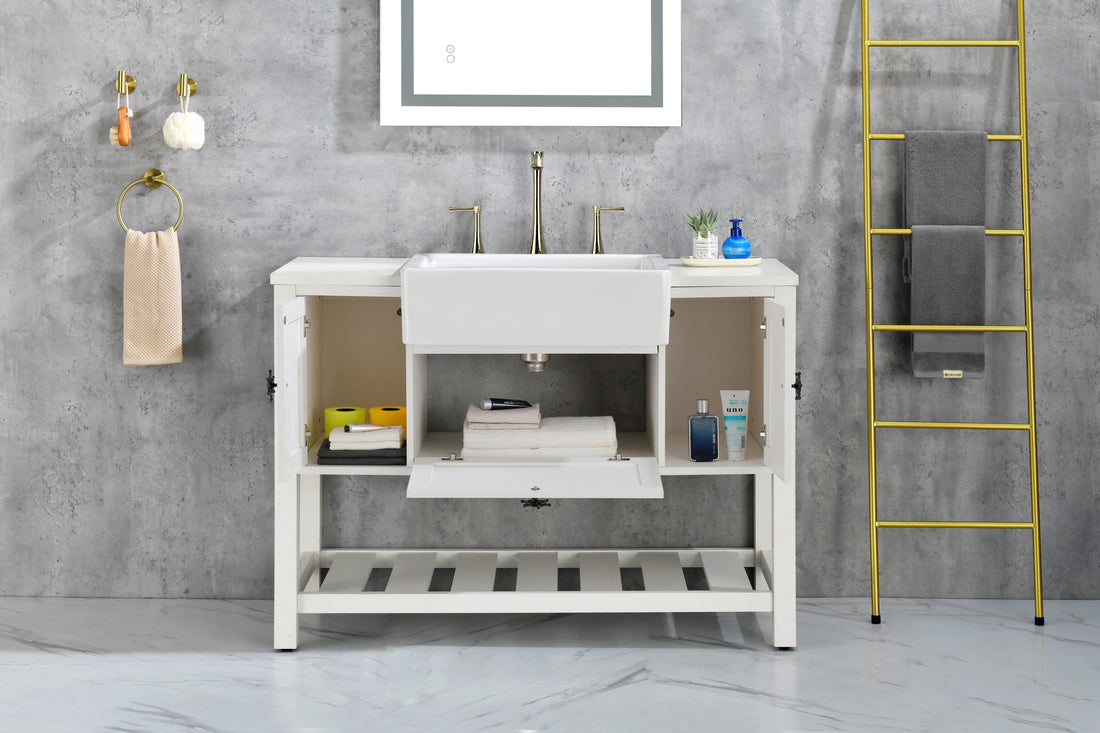 Solid Wood Bathroom Vanities Without Tops 47 In. W X 20 In. D X 33.6 In. H Bath Vanity In White White Solid Wood