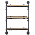 Oak And Sandy Black Rectangle 3 Tier Wall Shelf 3 Natural Black Open Back Wood Metal