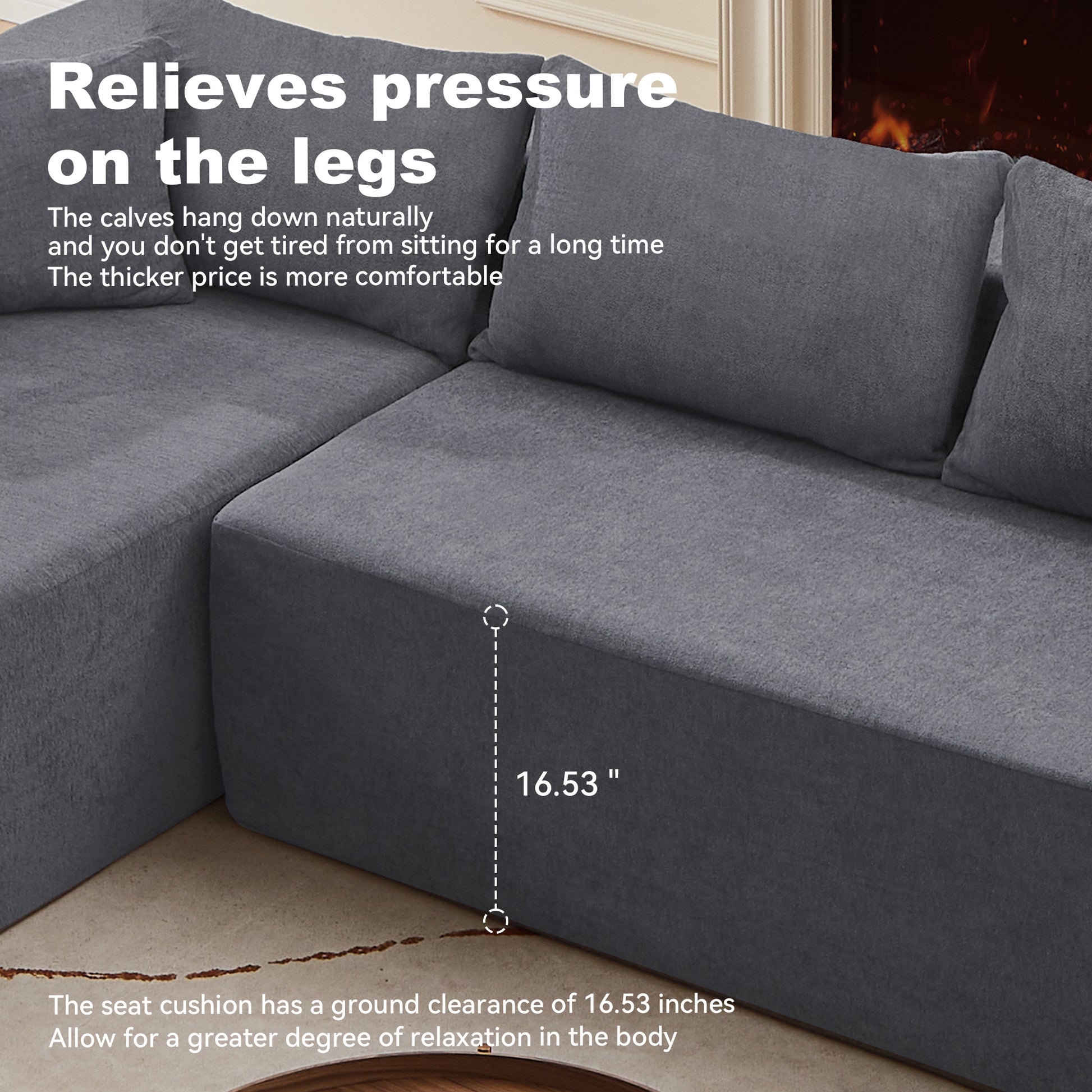 L Shape Modular Sectional Living Room Sofa Set Upholstered Sleeper Sofa For Living Room,16.53 Inch Cushion Heightening, 2 Pc Free Combination,Grey Grey Fabric 3 Seat
