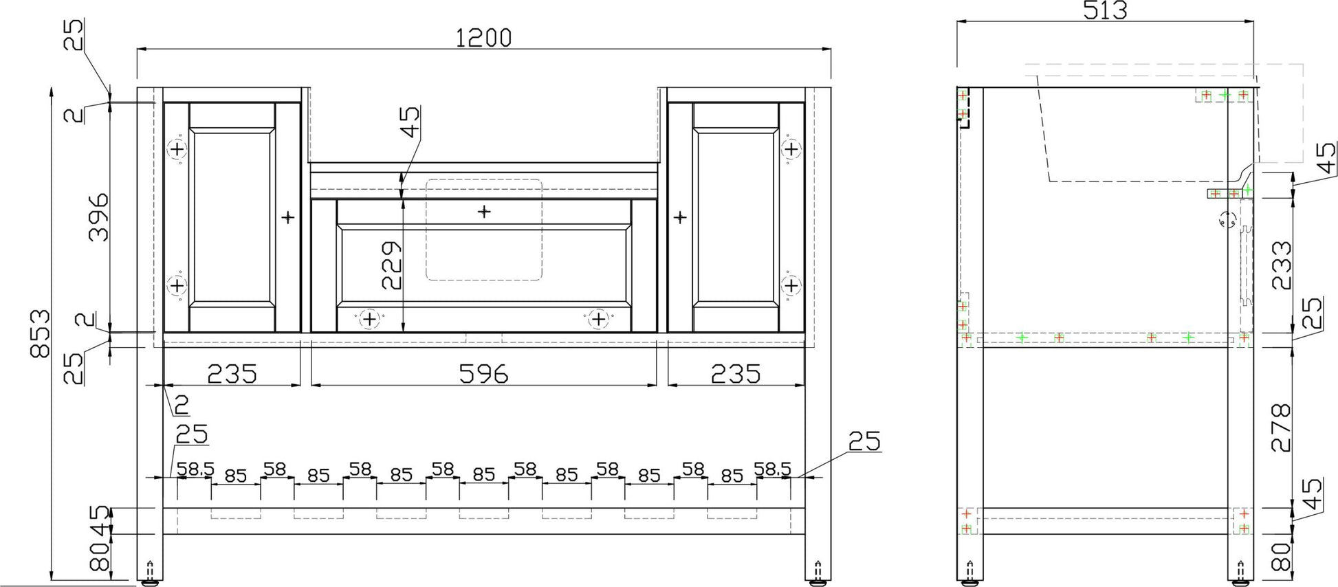 Solid Wood Bathroom Vanities Without Tops 47 In. W X 20 In. D X 33.6 In. H Bathroom Vanity In Green Green Solid Wood