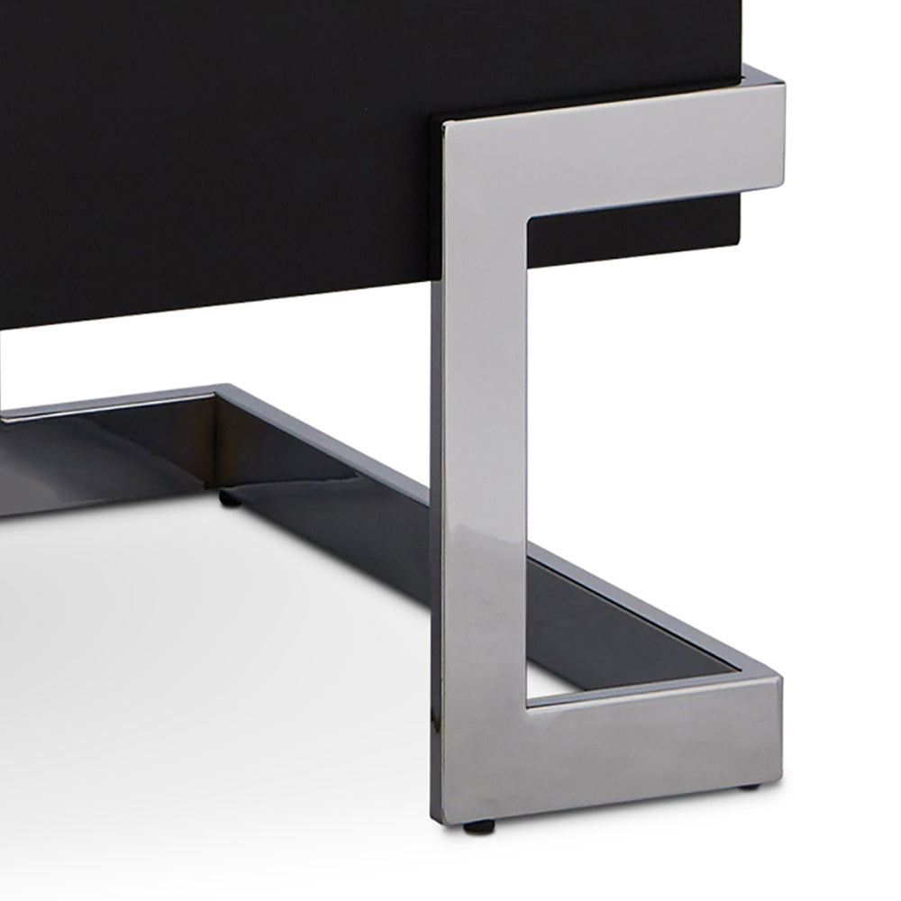 Black High Gloss And Chrome Coffee Table With Lift Top Black Silver Primary Living Space Modern Rectangular Wood Metal Sled