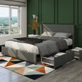 Same As B083115499 Anna Queen Size Gray Linen Upholstered Wingback Platform Bed With Patented 4 Drawers Storage, Modern Design Headboard With Tight Channel, Wooden Slat Mattress Support Box Spring Not Required Queen Gray Metal Bedroom