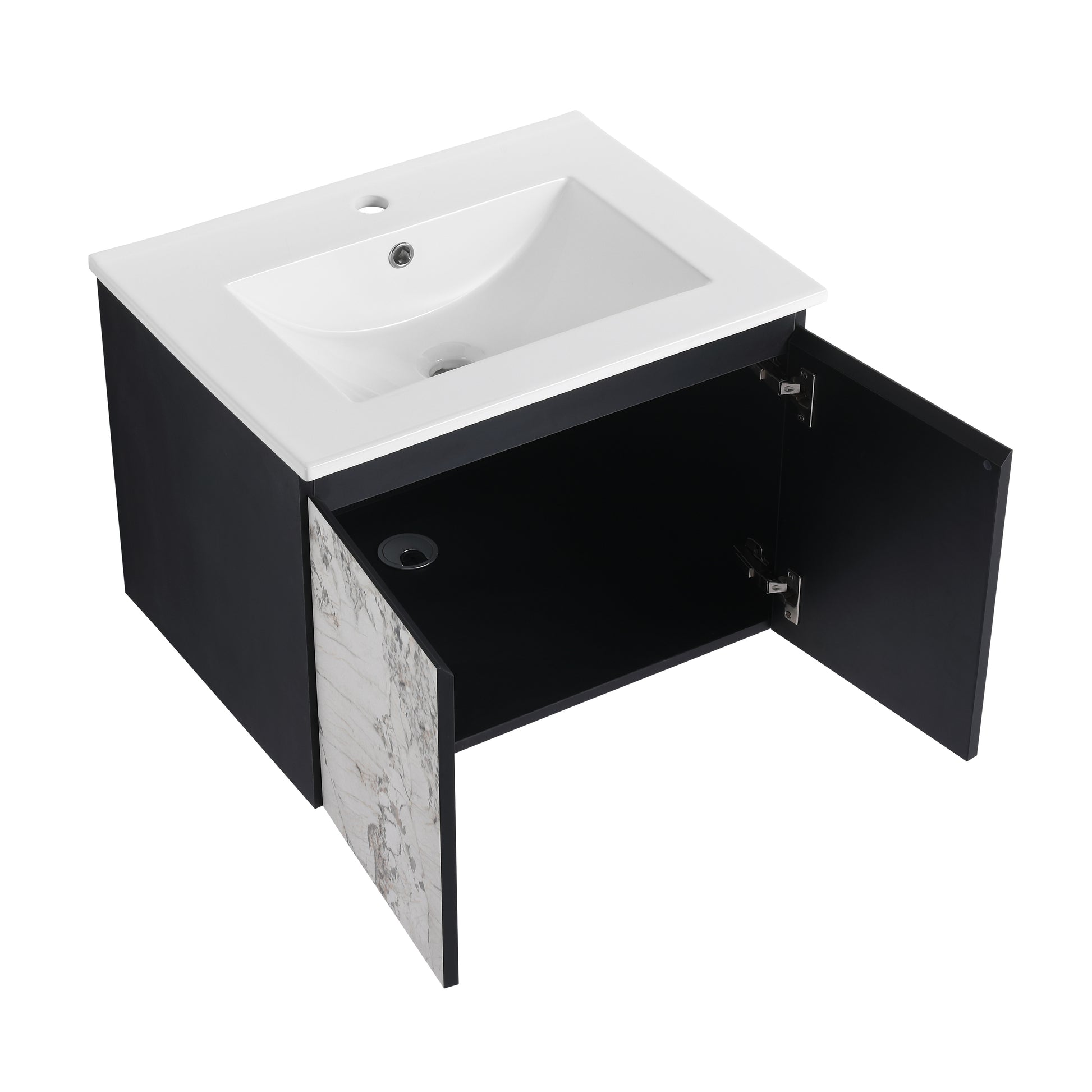 24'' Floating Wall Mounted Bathroom Vanity With Ceramics Sink & Soft Close Cabinet Door, Kd Package Black 2 Soft Close Doors Bathroom Wall Mounted Modern Plywood