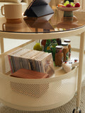Movable Oval Metal Glass Coffee Table With Storage White Glass Metal