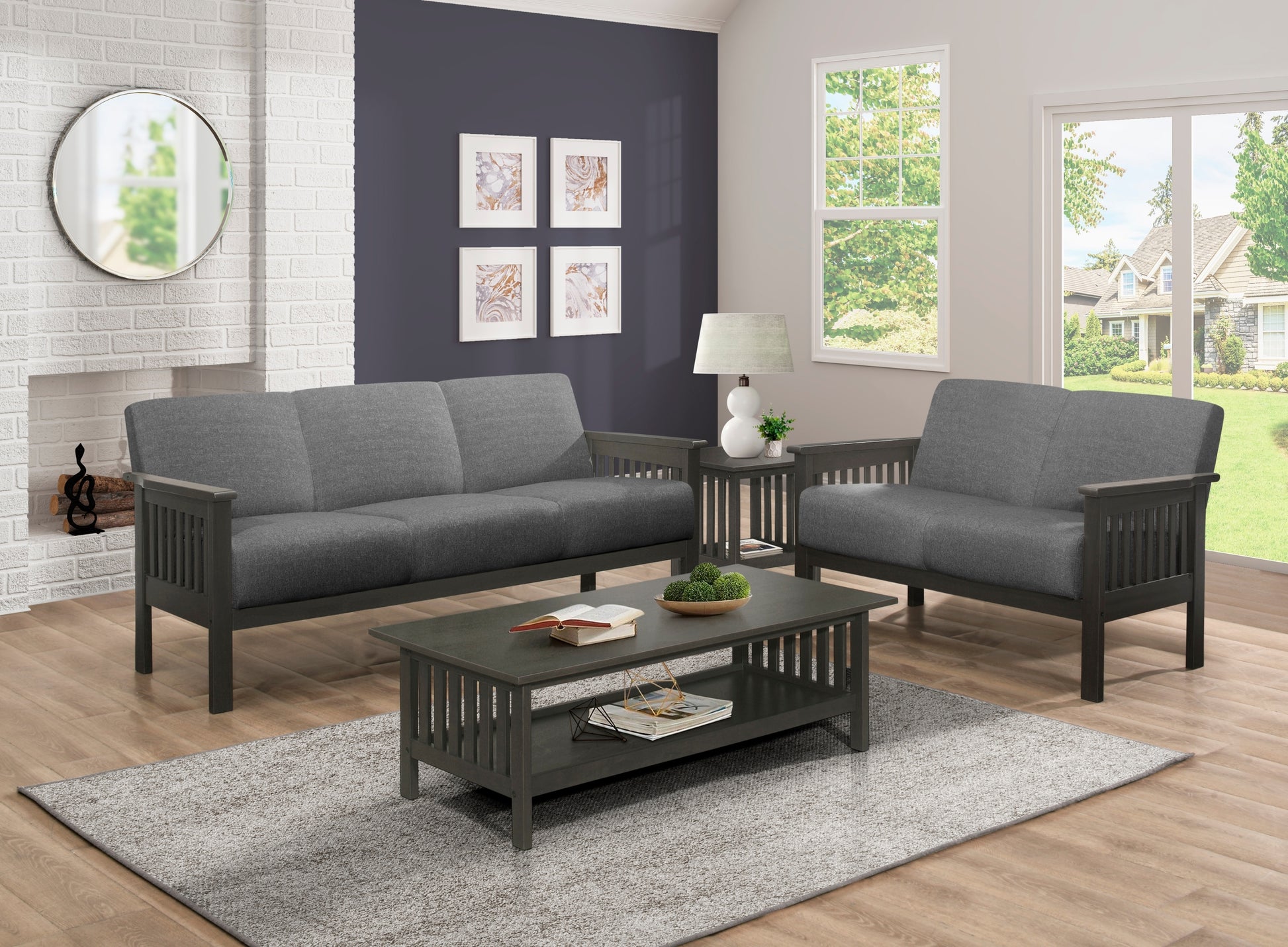 Classic Living Room 1Pc Sofa Gray Cushion Seat And Back Solid Rubberwood Furniture Transitional Style Gray Gray Polyester Wood Primary Living Space Rubberwood Solid Wood 3 Seat