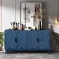 Stronger Vintage Style Buffet Cabinet, Lacquered Accent Storage 4 Door Wooden Antique Navy Blue Mdf Solid Wood Mdf