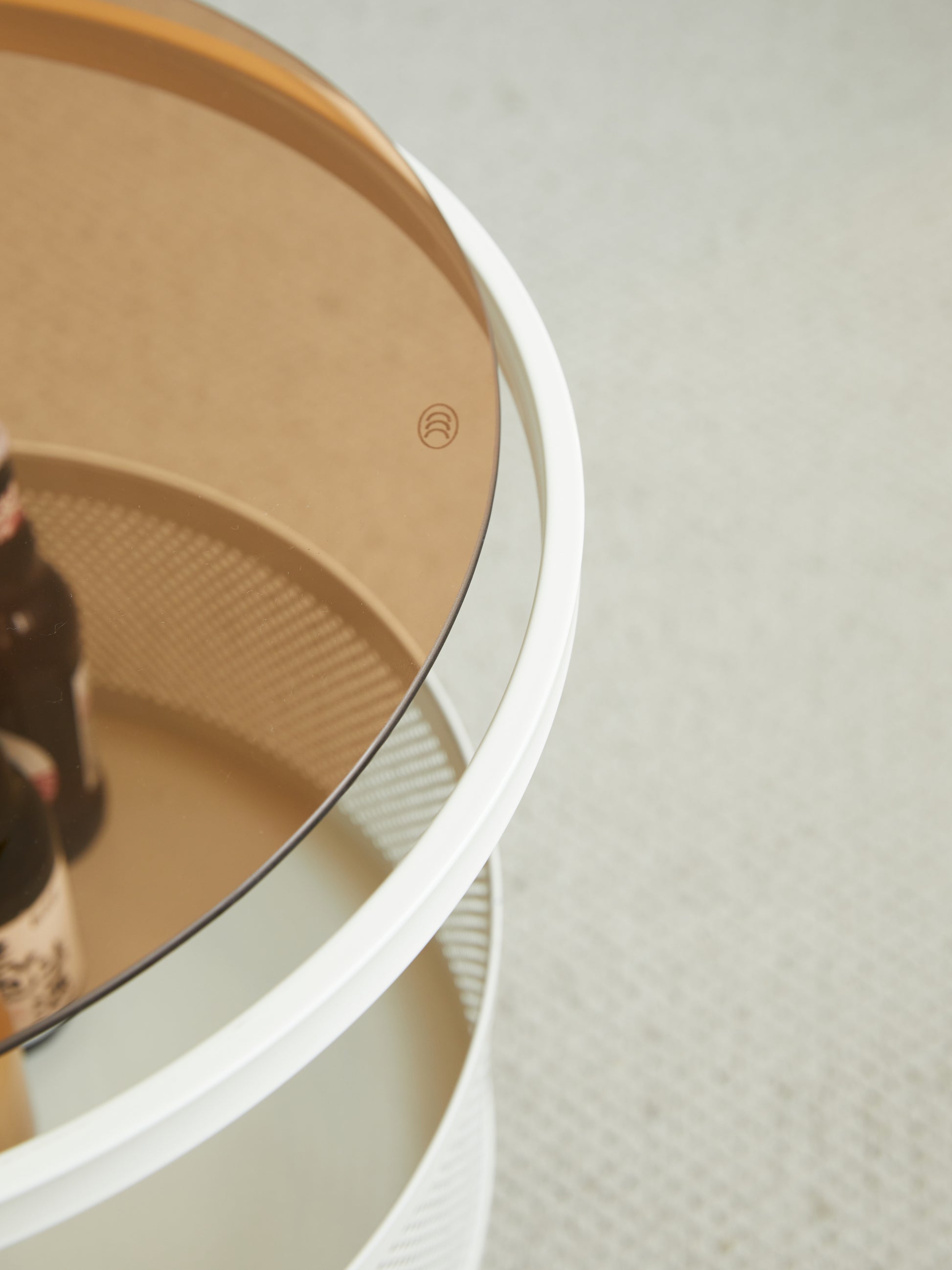 Movable Oval Metal Glass Coffee Table With Storage White Glass Metal