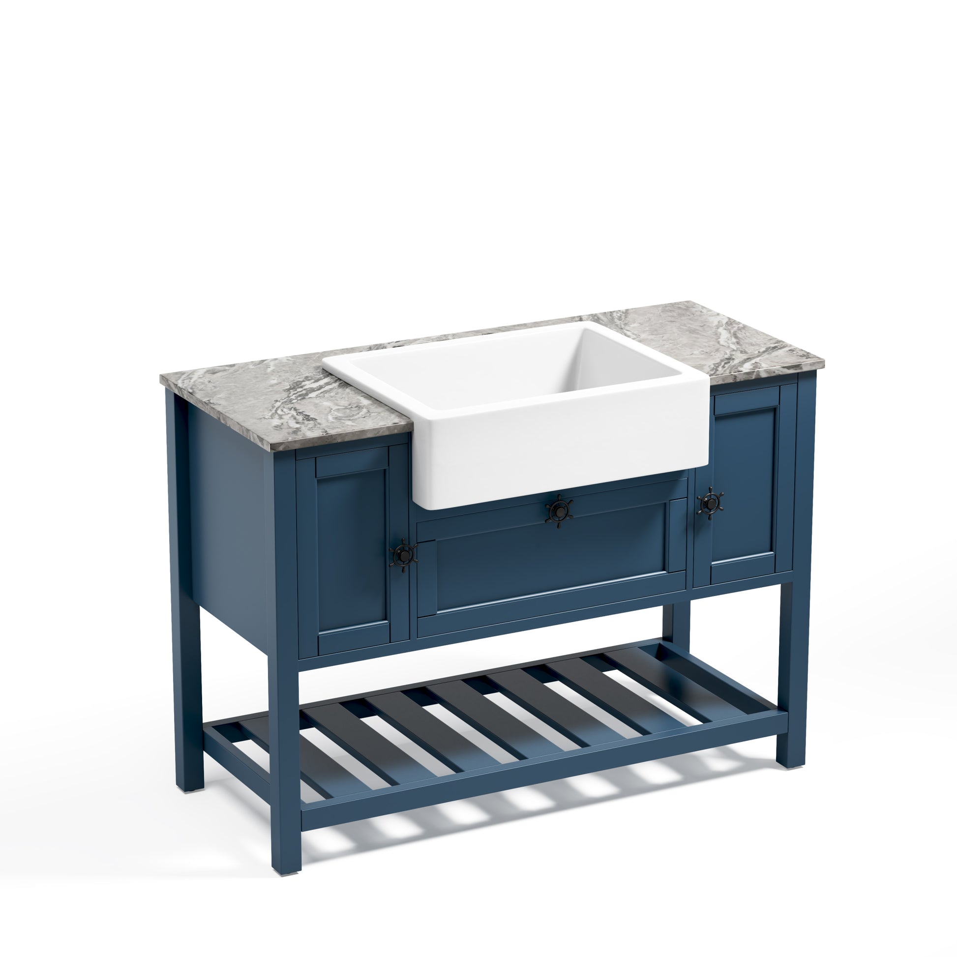 Solid Wood Bathroom Vanities Without Tops 47 In. W X 20 In. D X 33.6 In. H Bath Vanity In Blue Blue Solid Wood