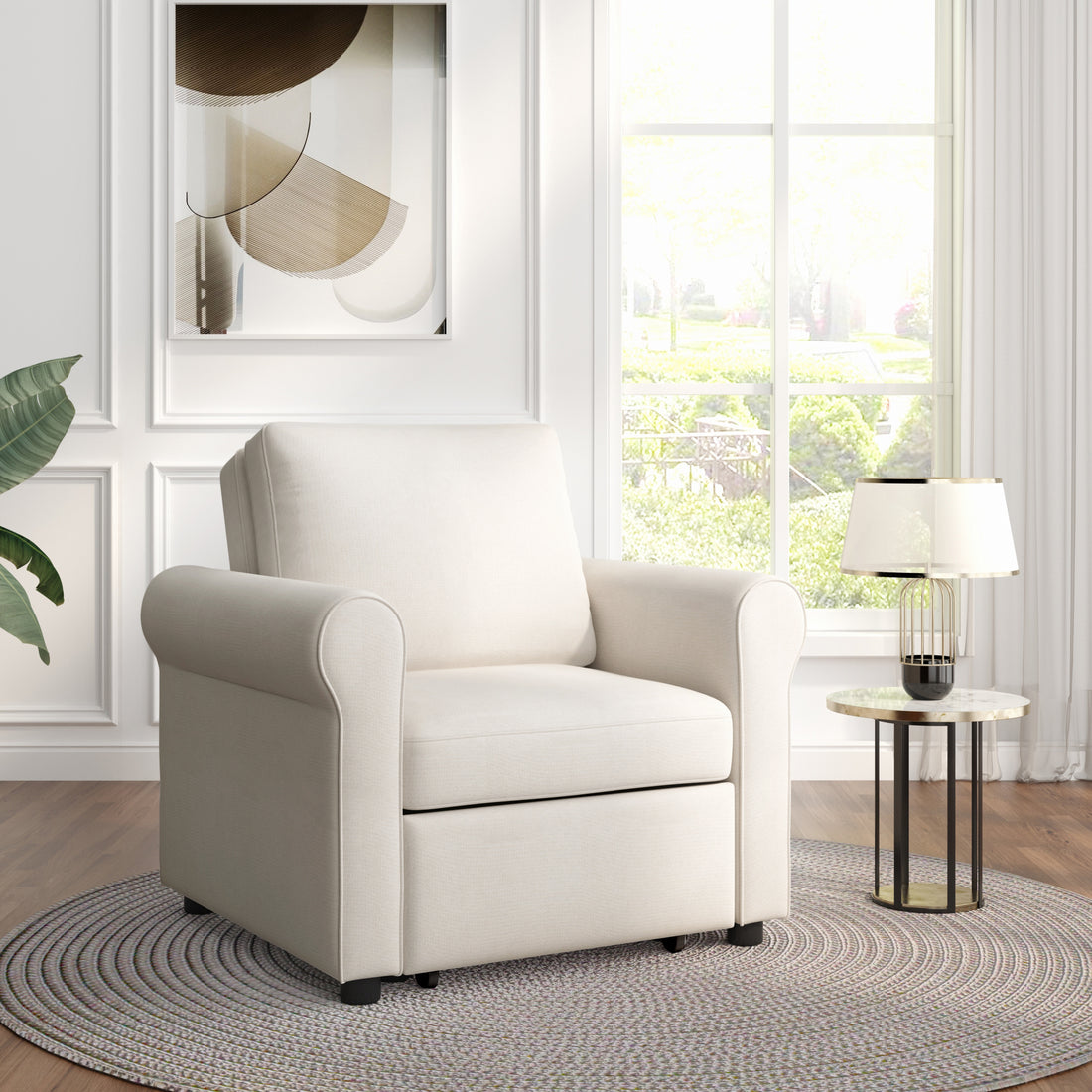 3 In 1 Sofa Bed Chair, Convertible Sleeper Chair Bed,Adjust Backrest Into A Sofa,Lounger Chair,Single Bed,Modern Chair Bed Sleeper For Adults,White Old Sku:Wf301161Aab White Linen