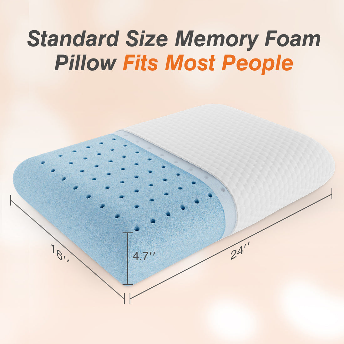 Foam Pillow, Sleeping Pillow, Soft And Comfortable, Removable, Machine Washable Cover,1 Pack,24 "X 16 Full Blue 2 Piece Set Fabric