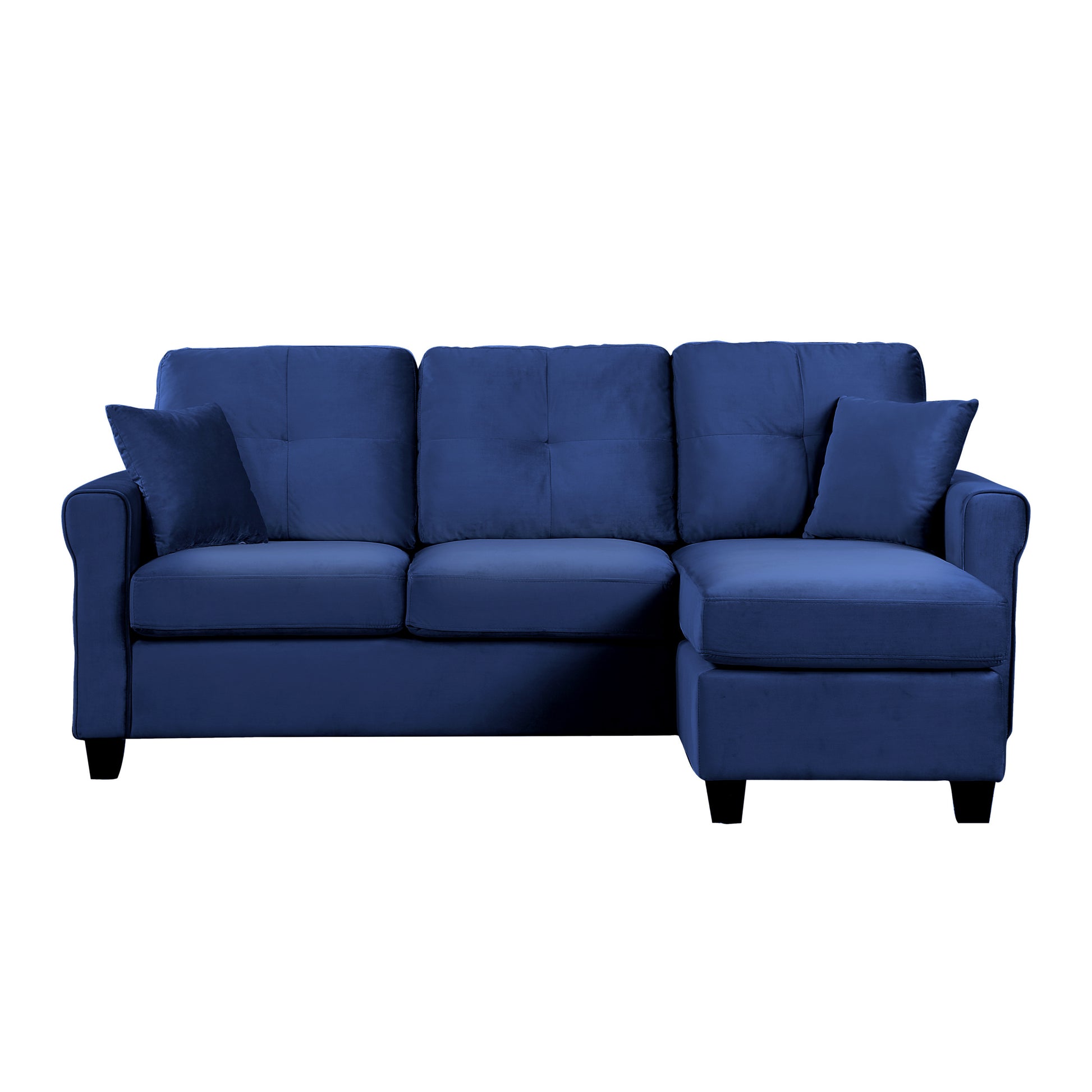 Modern Living Room Sectional Sofa Reversible Chaise With 2 Pillows Blue Velvet Upholstered Tufted Back Solid Wood Frame Furniture L Shape Sofa Navy Velvet Wood Primary Living Space Contemporary,Modern L Shaped Solid Wood 3 Seat