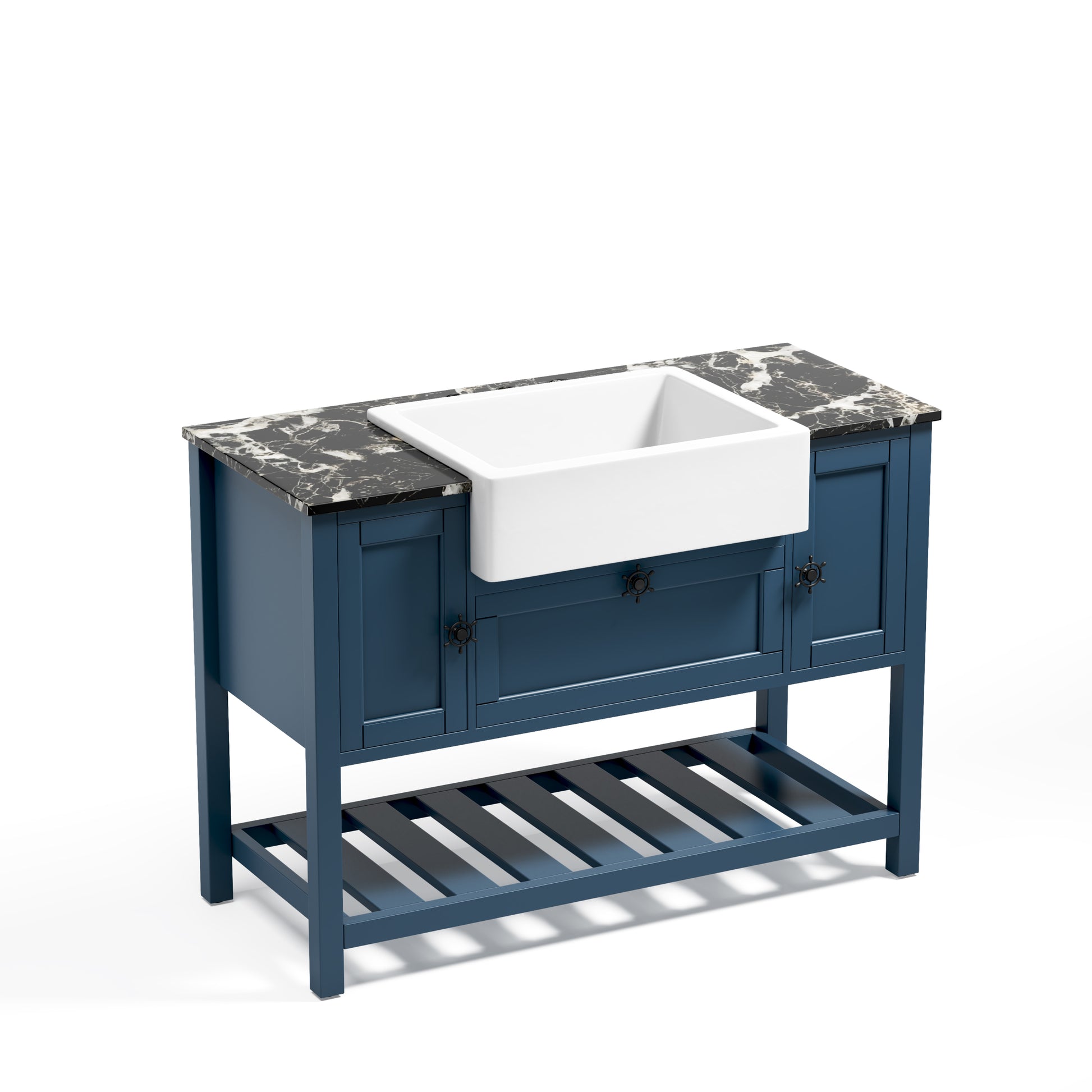 Solid Wood Bathroom Vanities Without Tops 47 In. W X 20 In. D X 33.6 In. H Bath Vanity In Blue Blue Solid Wood