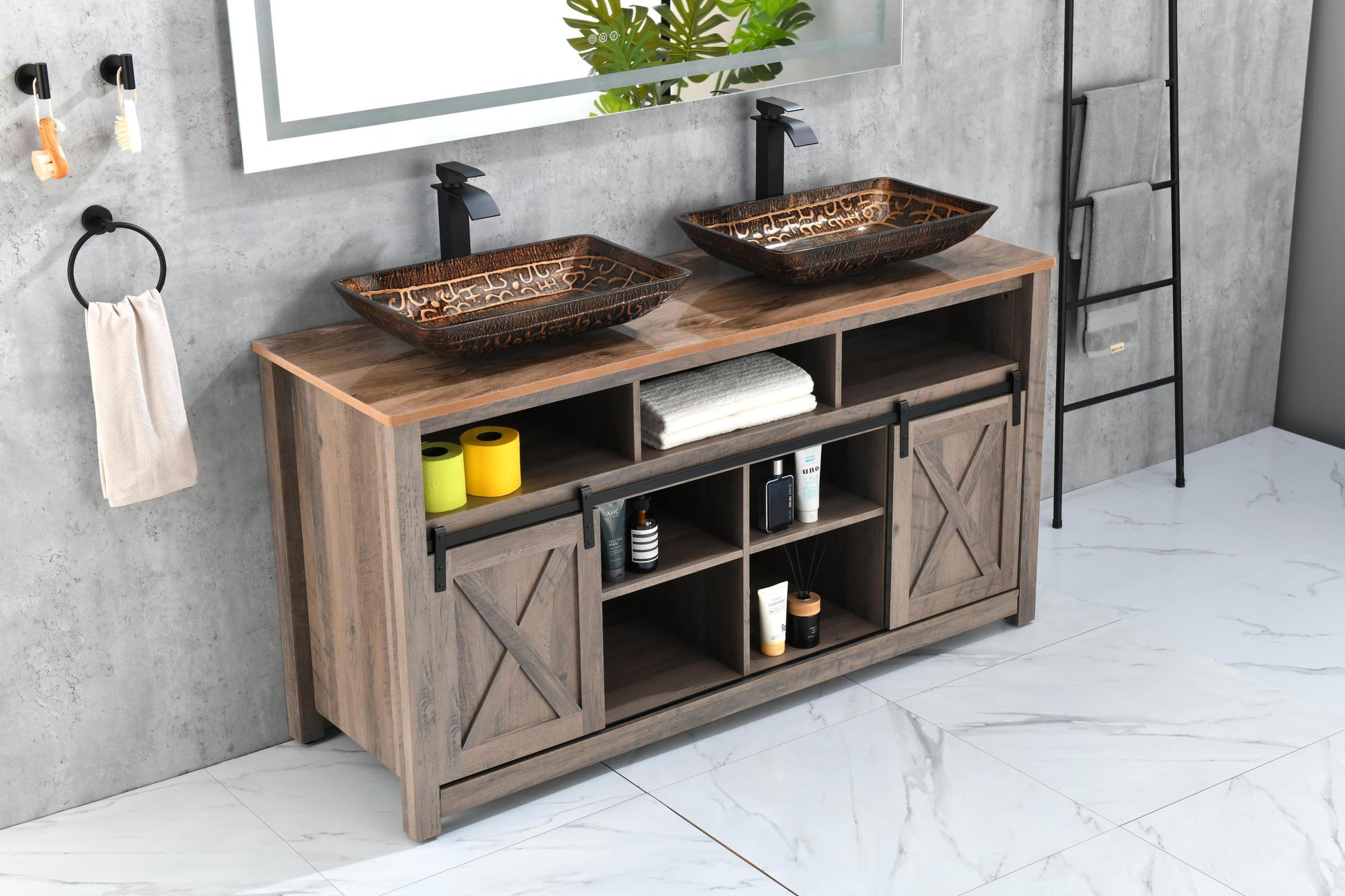 22" L 14" W 4" H Handmade Glass Rectangle Vessel Bathroom Sink In Brown And Gold Fusion Finish With Faucet And Pop Up Drain In Matte Black Brown Glass