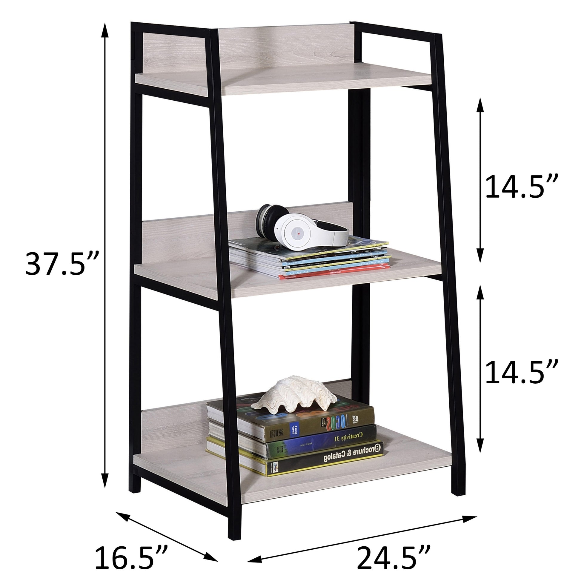 Natural And Black Ladder Bookshelf 3 Beige Black Wood Metal